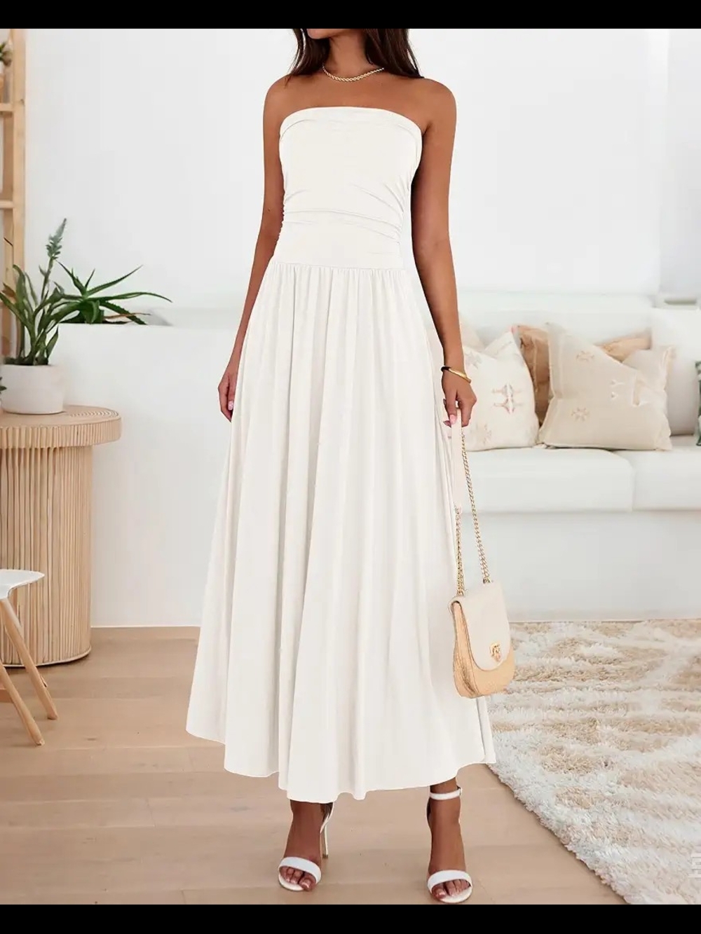 BTFBM Summer Maxi Dresses Strapless Ruched Tube Top Flowy Beach - Picture 4 of 12